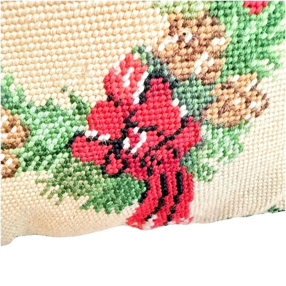 Vintage Handmade Needlepoint Christmas Pillow Home For The Holidays 13x13